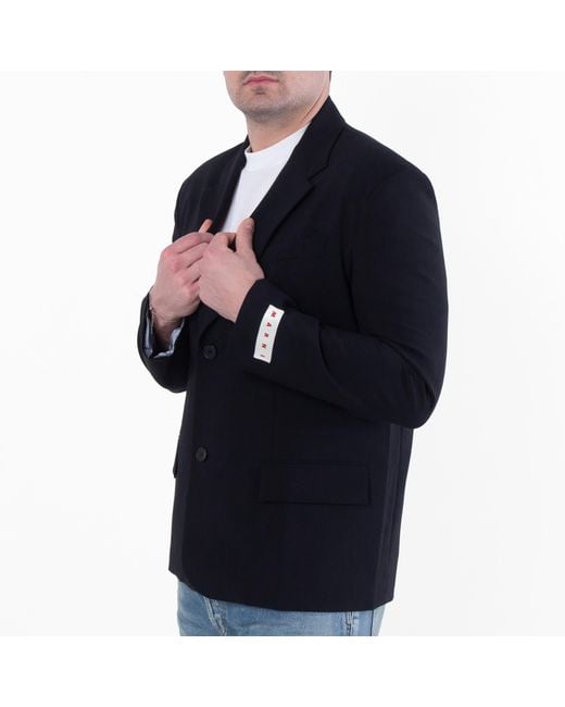 Marni Blue Logo Embroidered Single Breasted Blazer, Brand Size 48 Us for men