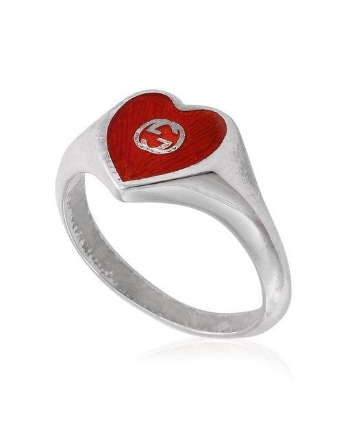 Gucci Red Ladies Interlocking G Enamel Heart Ring