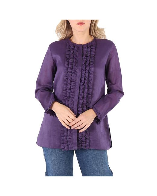 Max Mara Purple Falla Ramie Fabric Long Sleeve Woven Shirt