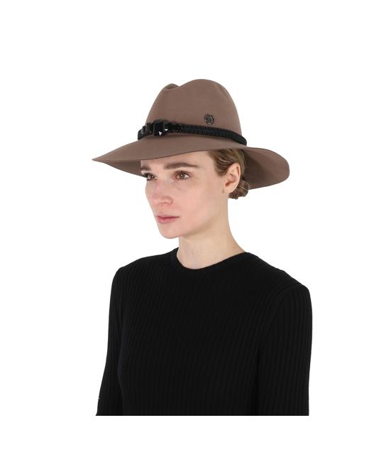 Maison Michel Brown Kate Macrame Strass Fedora Hat