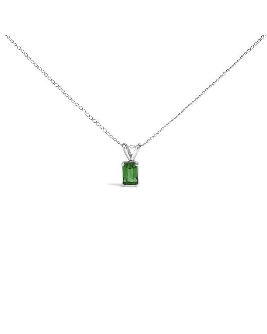 Haus of Brilliance Metallic 14K 6X4Mm Emerald Cut Emerald Solitaire Pendant Necklace
