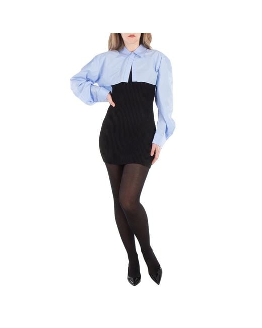 T By Alexander Wang Blue Long Sleeve Ribbed Shirt Dress