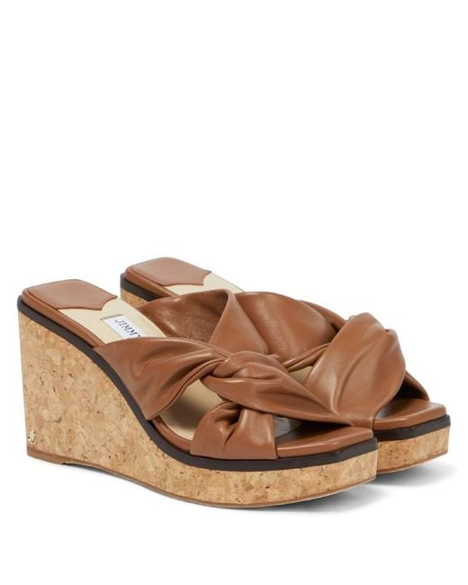 Jimmy Choo Brown Narisa 90 Leather Wedge Sandals, Brand Size 34 Us