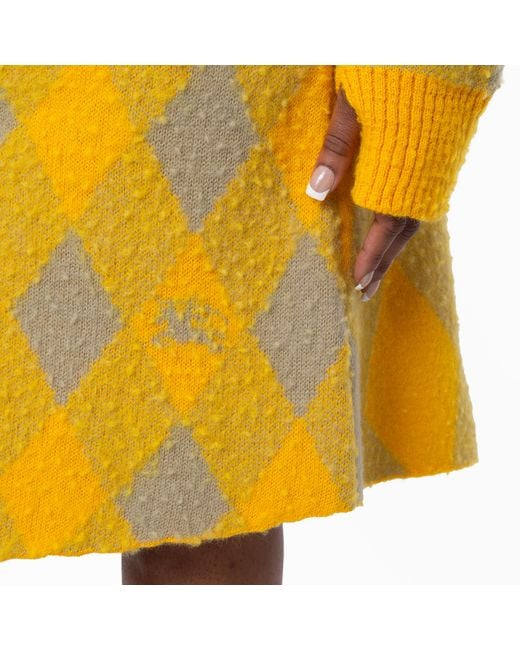 Burberry Yellow Argyle Knee Length Wool Skirt