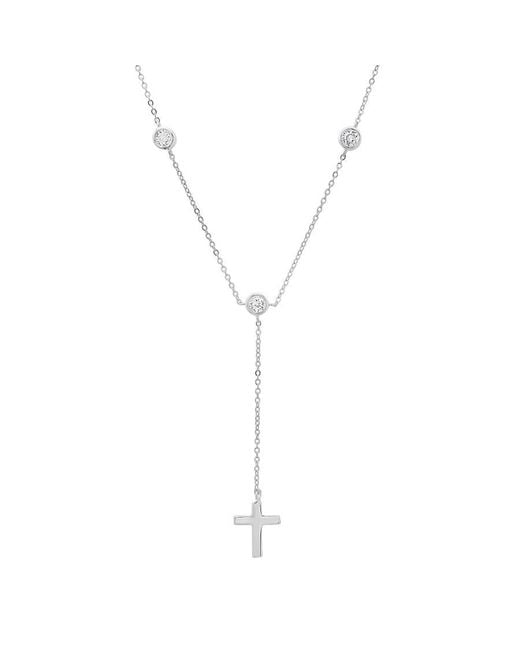 Kylie Harper Metallic Sterling Bezel-Set Cz Cross Y Necklace
