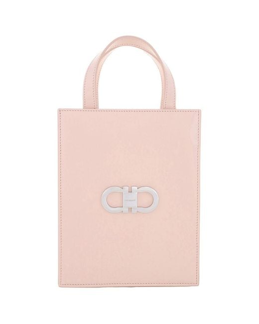 Ferragamo Pink Double Gancini Mini Leather Tote Bag