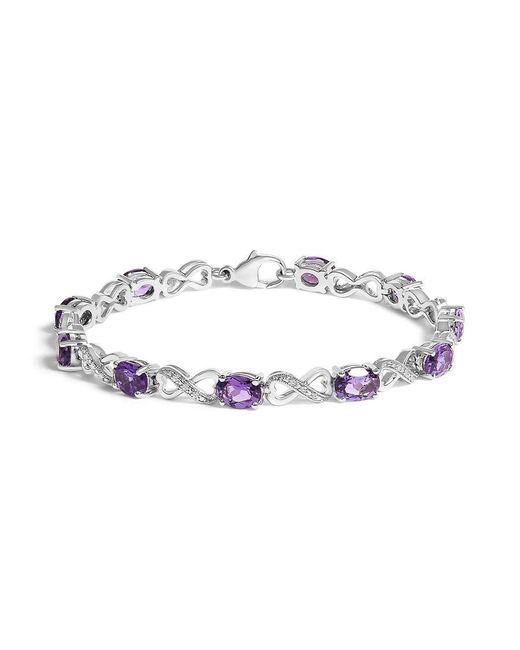 Haus of Brilliance Metallic 925 Sterling Oval Amethyst And Diamond Infinity Link Bracelet