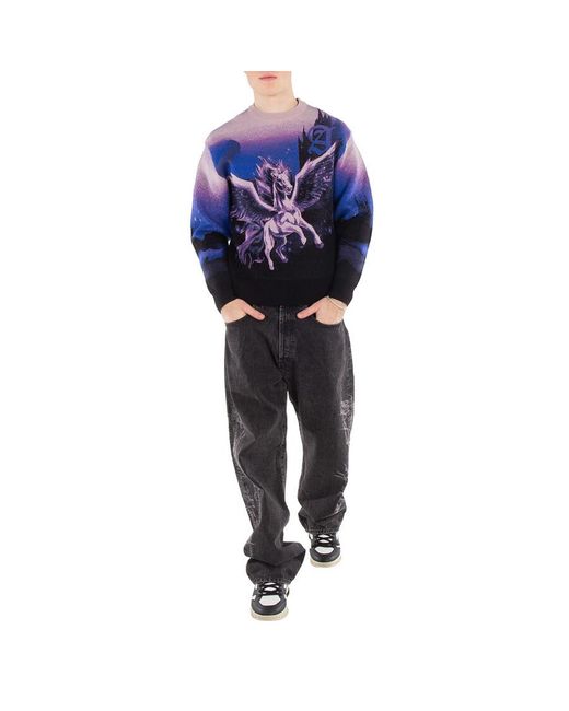 Aries Blue Woolen Jumper Pegasus Print Sweater for men