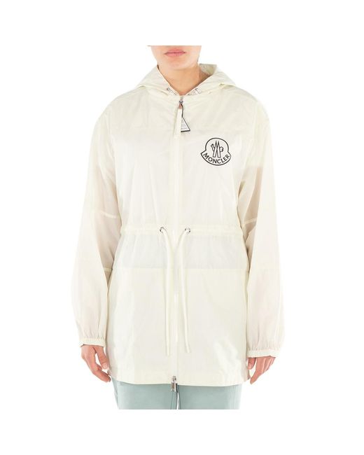 Moncler White Adjustable Hood Raincoat, Brand Size 1 (Small)
