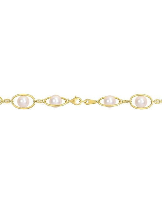 Amour Metallic 8-8.5Mm Freshwater Cultured Pearl And 1/3 Ct Tgw Cubic Zirconia Oval Link Necklace