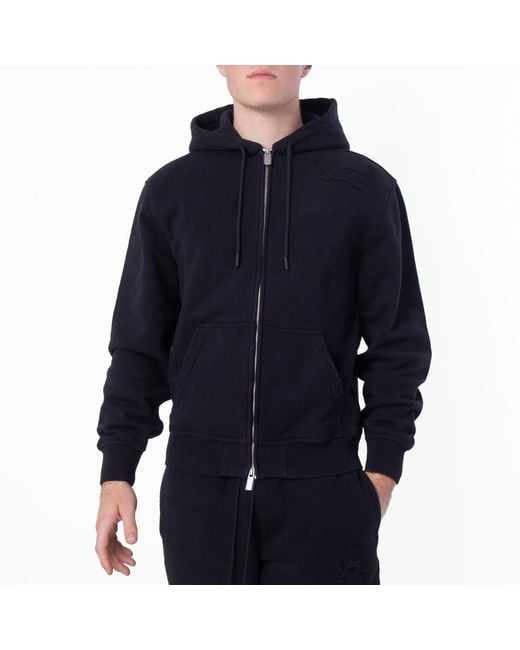 Burberry Black Equestrian Knight Patch Zip Hoodie for men