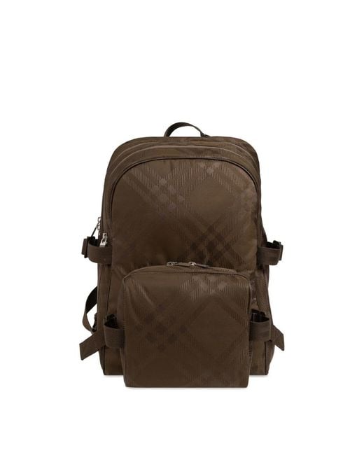 Burberry Brown Checked Jacquard Zipped-Up Backpack for men