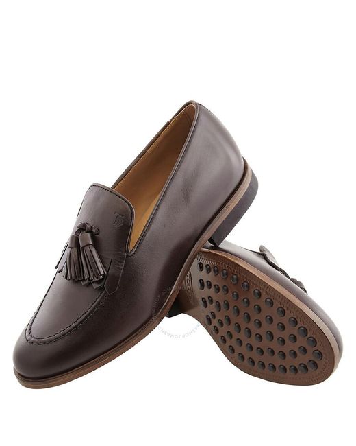 Tod's Gray Dark Leather Tassel Detail Loafers for men