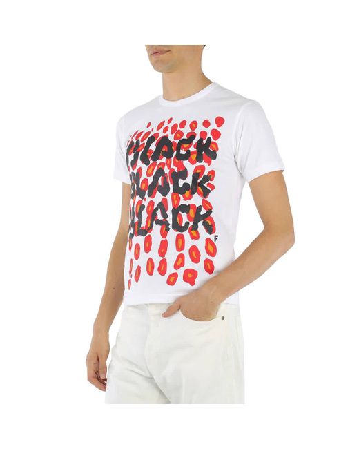 Comme des Garçons White Leopard Logo Print Cotton T-shirt for men
