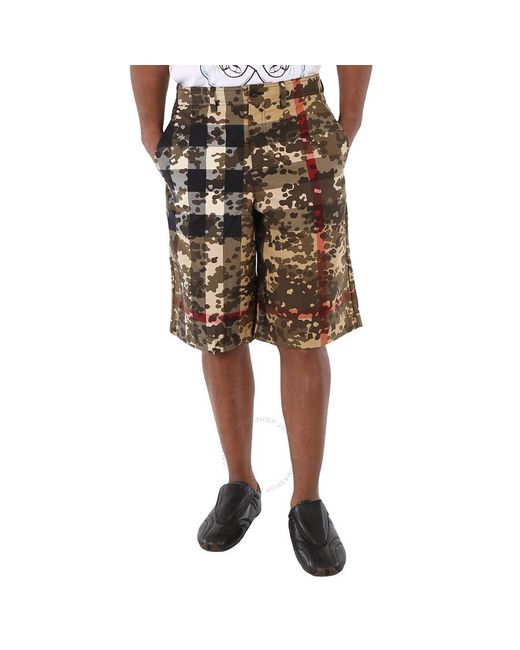 Burberry Black Camouflage Check Cotton Tailored Shorts for men