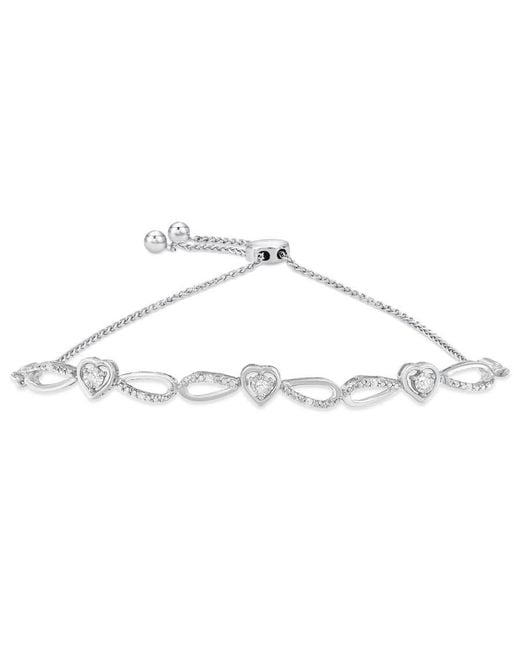 Haus of Brilliance Metallic Sterling Silver 1/10ct Tdw Diamond Triple Heart Bolo Bracelet(h-i,i2-i3)