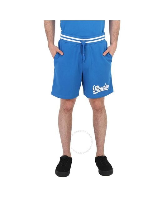 Moschino Blue Logo Varsity Fleece Shorts for men