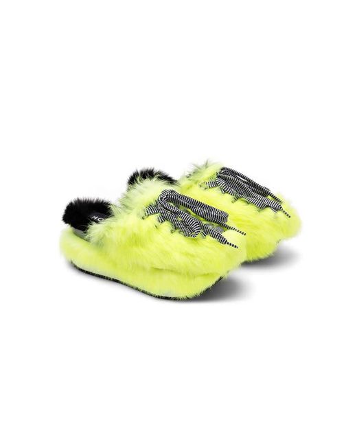 Hogan Yellow Fur-Trimmed Lace-Up Slip-On Sneakers