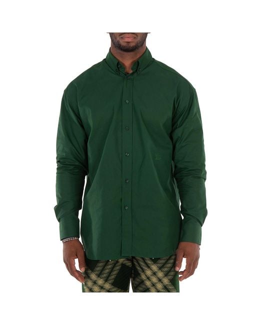 Burberry Green Equestrian Knight Embroiered Cotton Shirt for men