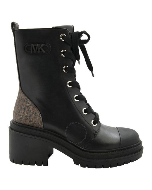 Michael Kors Black Hanley Logo Heeled Combat Boots, Brand Us