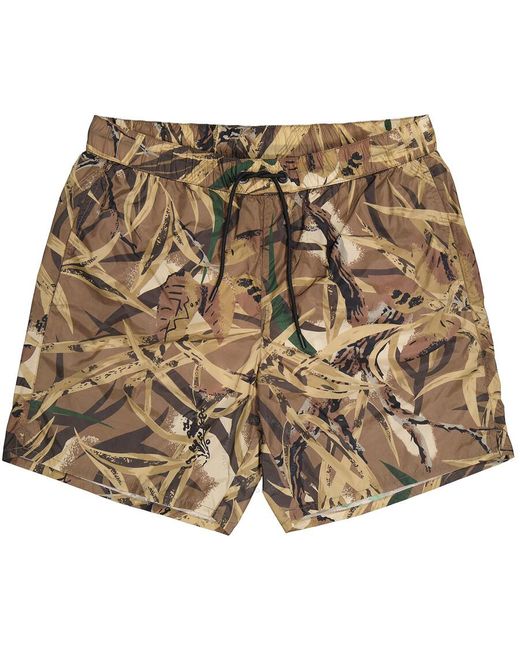Moncler Brown Leaf Print Swim Shorts for men