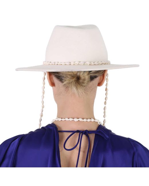 Maison Michel White Kyra Seashells Wool Felt Fedora Hat