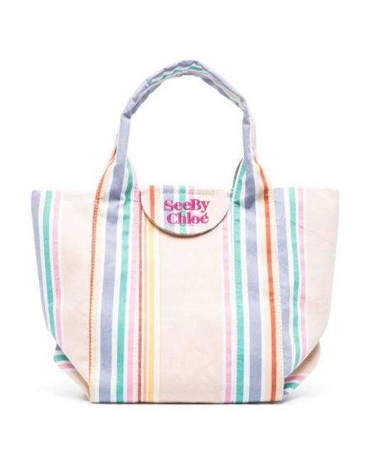 See By Chloé Pink Laetizia Striped Tote Bag