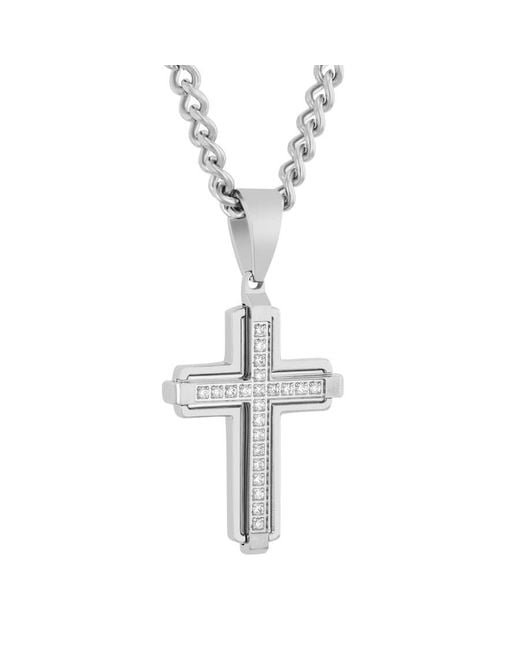 Robert Alton Metallic 1/6Ctw Diamond Stainless Steel Cross Pendant for men