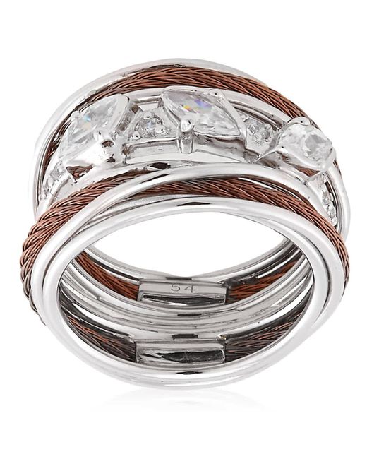 Charriol Metallic Tango White Cz Stones Stainless Steel Bronze Pvd Cable Ring
