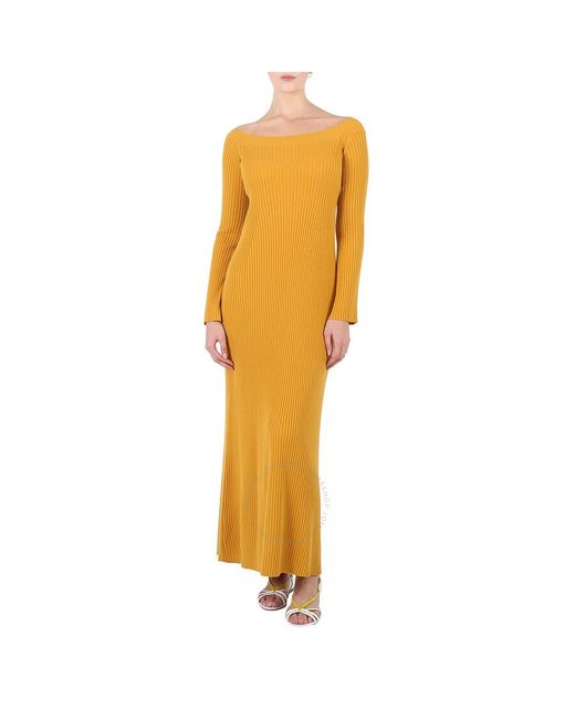 Chloé Yellow Off-shoulder Ribbed Knit Maxi Dress