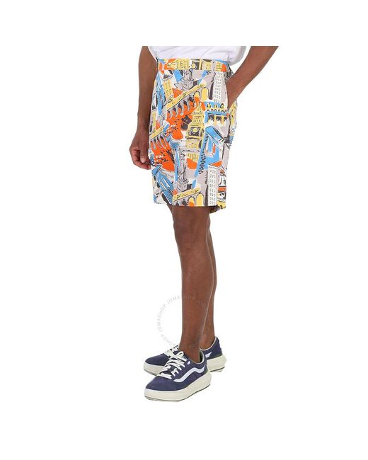 Moschino Red Bermuda City Print Shorts for men