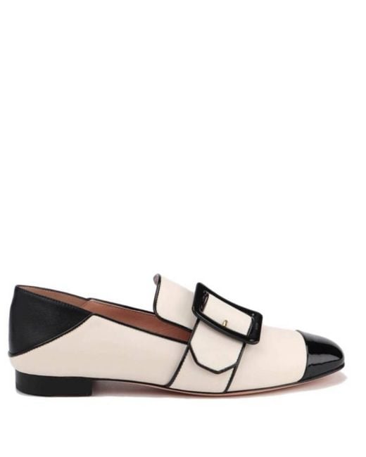 Bally Black Janelle Leather Cap-Toe Loafers, Brand Size 37 Us