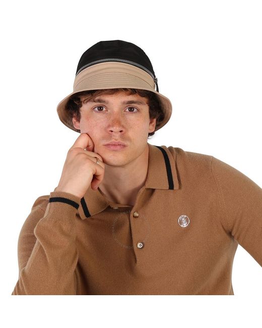 Burberry Black Soft Fawn Wide Brim Bucket Hat for men