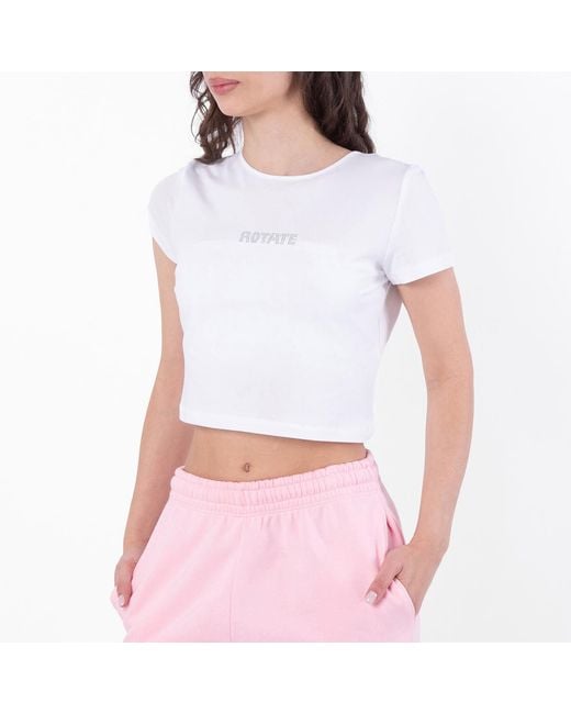 ROTATE BIRGER CHRISTENSEN White Cropped Logo Tee, Brand Size 36 Us