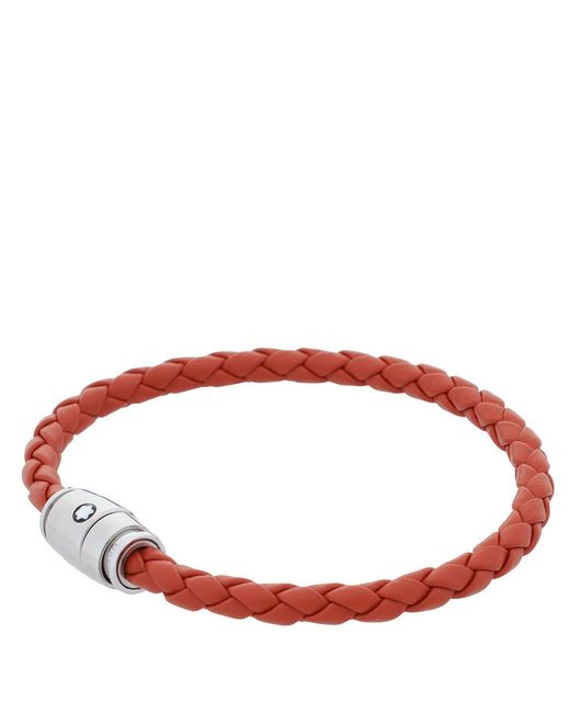 Montblanc Red Meisterstuck Steel & Cayenne Leather Bracelet for men