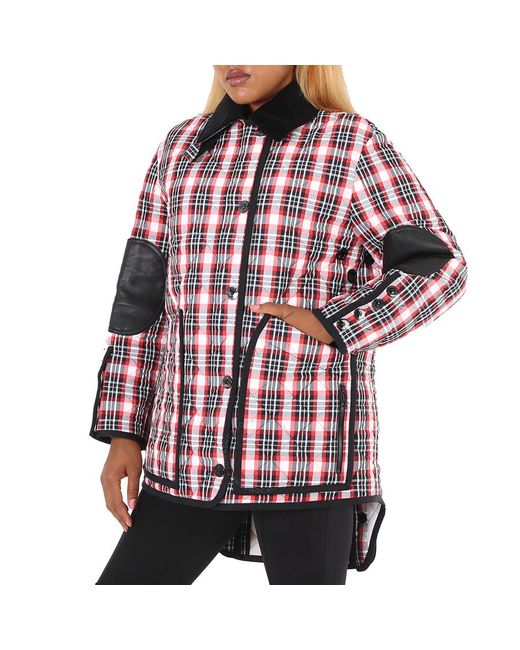 Burberry Red Bright Check Diamond Quilted Tartan Oversized Barn Jacket