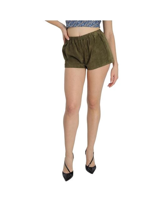 Saint Laurent Green Ladies High Waist Suede Shorts, Brand Size 40 (Us