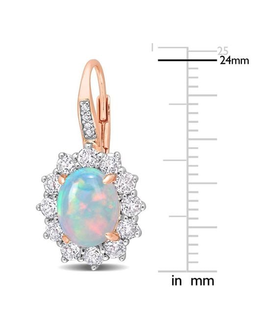 Amour Blue 1 3/4 Ct Tgw Oval Shape Ethiopian Opal And Topaz And Diamond Accent Halo Leverback Earrings