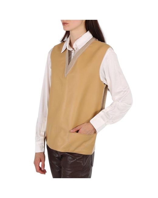Burberry Natural Bonded Lambskin And Wool Oversized Vest