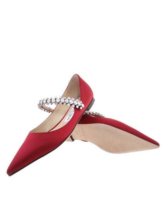 Jimmy Choo Red Baily Satin Pointed-Toe Ballerina Flats, Brand Size 34.5 Us Size 4.5