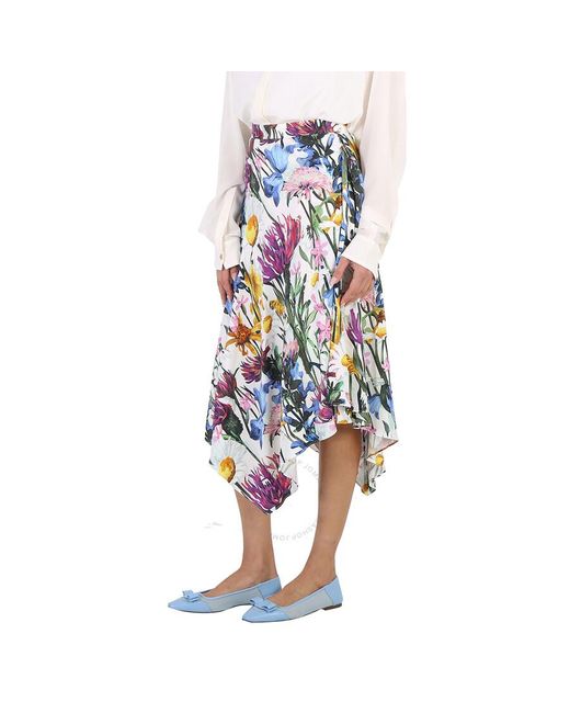 Stella McCartney Blue Asymmetric Floral Print Midi Skirt