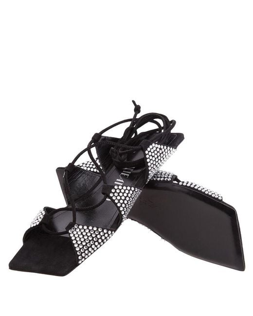 The Attico Black Tatc Crystal-Embellished Renee Flat Sandal