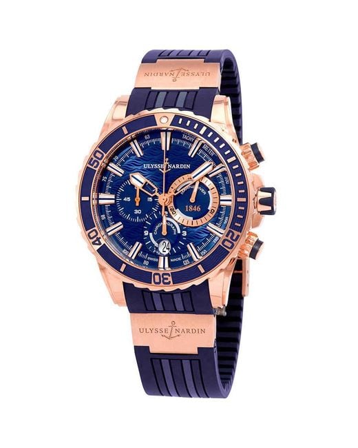 Ulysse Nardin Diver Blue Dial Automatic Chronograph 18k Rose Gold Watch for men