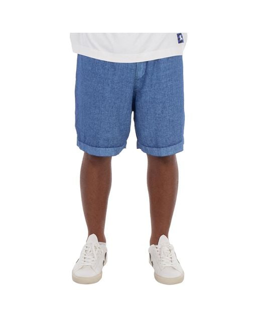 Burberry Blue Equestrian Knight Applique Linen Shorts for men