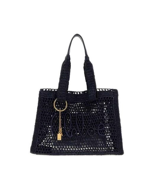 Chloé Blue Raffia East-West Summer Banana Shopping Bag Parisiannight Borse A Tracolla