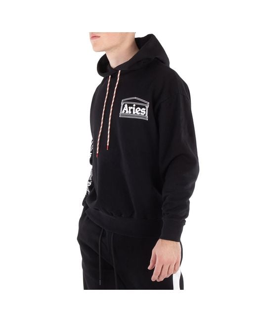 Aries Black Column Cotton Hoodie for men