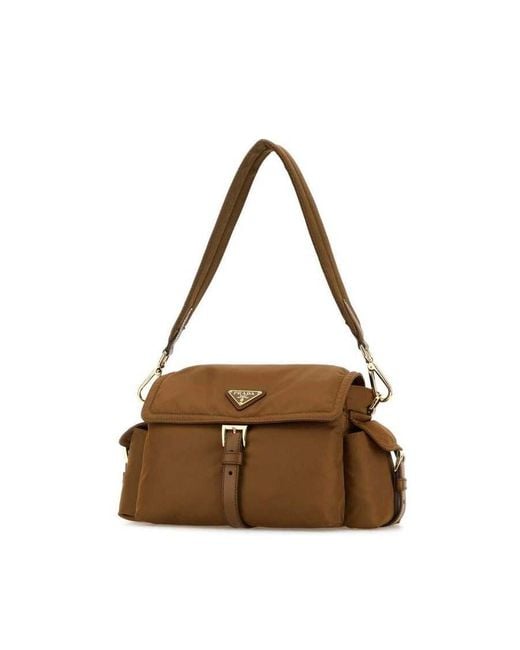 Prada Brown Camel Re-Nylon Shoulder Bag Brandy Poliammide Riciclata-Vitello Borse A Mano