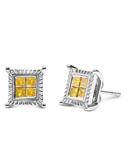 Haus of Brilliance Metallic 925 Sterling 1/2 Cttw Princess Diamond Quad Stud Earring