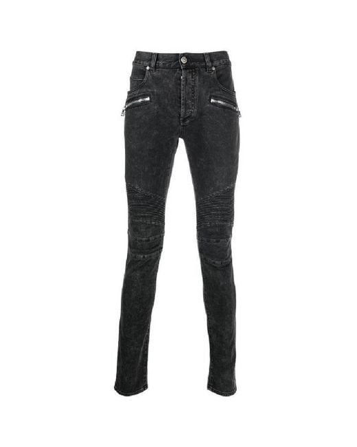 Balmain Black Slim Cut Vintage Cotton Jeans for men