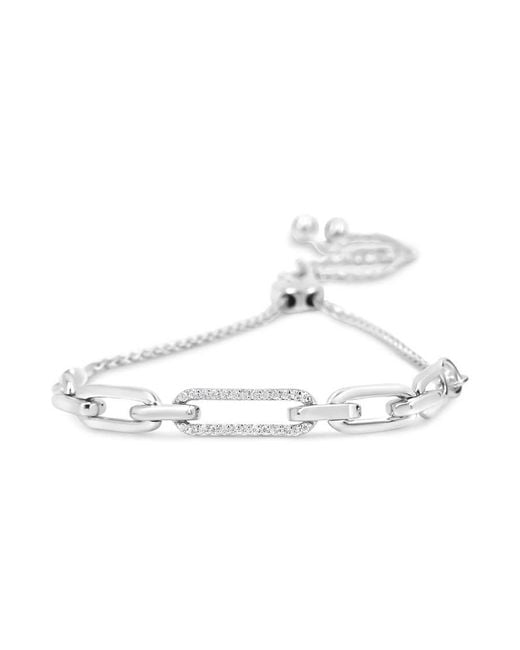 Haus of Brilliance White 925 Sterling 1/10 Cttw Diamond Paperclip Link Adjustable Bolo Bracelet (I-J, I2-I3)